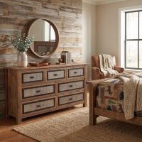Rustic Barnwood Dresser: Some lifestyle images are created with AI for visualization purposes. Crafted from natural solid wood, each piece is unique and will vary.