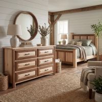 Rustic 6 Drawer Dresser: Some lifestyle images are created with AI for visualization purposes. Crafted from natural solid wood, each piece is unique and will vary.