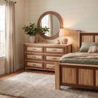 Rustic 6 Drawer Dresser: Some lifestyle images are created with AI for visualization purposes. Crafted from natural solid wood, each piece is unique and will vary.