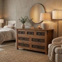 Rustic Dresser: Some lifestyle images are created with AI for visualization purposes. Crafted from natural solid wood, each piece is unique and will vary.