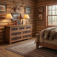 Rustic Dresser: Some lifestyle images are created with AI for visualization purposes. Crafted from natural solid wood, each piece is unique and will vary.