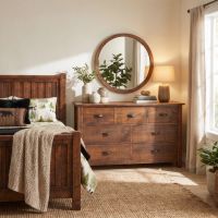 Rustic Dresser: Some lifestyle images are created with AI for visualization purposes. Crafted from natural solid wood, each piece is unique and will vary.