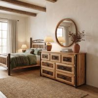 Rustic 7 Drawer Dresser: Some lifestyle images are created with AI for visualization purposes. Crafted from natural solid wood, each piece is unique and will vary.