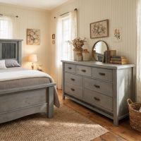 Cottage Gray Dresser: Some lifestyle images are created with AI for visualization purposes. Crafted from natural solid wood, each piece is unique and will vary.