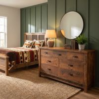 Rustic Barnwood Dresser: Some lifestyle images are created with AI for visualization purposes. Crafted from natural solid wood, each piece is unique and will vary.
