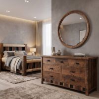 Rustic Barnwood Dresser: Some lifestyle images are created with AI for visualization purposes. Crafted from natural solid wood, each piece is unique and will vary.