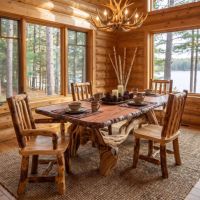 Rustic Log Dining Chair: Some lifestyle images are created with AI for visualization purposes. Crafted from natural solid wood, each piece is unique and will vary.