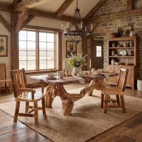 Rustic Log Dining Chair: Some lifestyle images are created with AI for visualization purposes. Crafted from natural solid wood, each piece is unique and will vary.