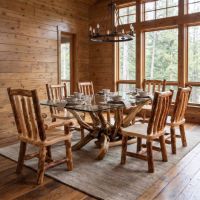 Rustic Log Dining Chair: Some lifestyle images are created with AI for visualization purposes. Crafted from natural solid wood, each piece is unique and will vary.