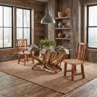 Rustic Log Dining Chair: Some lifestyle images are created with AI for visualization purposes. Crafted from natural solid wood, each piece is unique and will vary.
