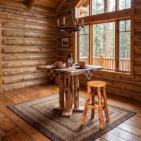 Rustic Bar Stool: Some lifestyle images are created with AI for visualization purposes. Crafted from natural solid wood, each piece is unique and will vary.