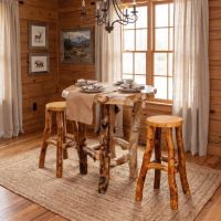 Rustic Bar Stool: Some lifestyle images are created with AI for visualization purposes. Crafted from natural solid wood, each piece is unique and will vary.