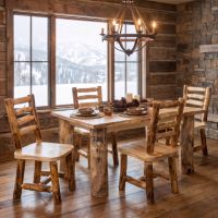 Rustic Log Dining Chair: Some lifestyle images are created with AI for visualization purposes. Crafted from natural solid wood, each piece is unique and will vary.