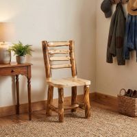 Rustic Log Dining Chair: Some lifestyle images are created with AI for visualization purposes. Crafted from natural solid wood, each piece is unique and will vary.