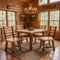 Rustic Log Dining Chair: Some lifestyle images are created with AI for visualization purposes. Crafted from natural solid wood, each piece is unique and will vary.