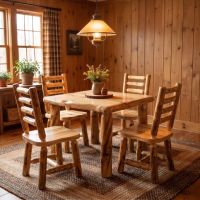 Rustic Log Dining Chair: Some lifestyle images are created with AI for visualization purposes. Crafted from natural solid wood, each piece is unique and will vary.