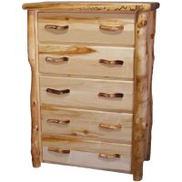 Beartooth Aspen 5 Drawer Log Chest - 39" - Flat Fronts - Natural Panel & Natural Log