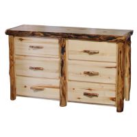 Beartooth Aspen 6 Drawer Log Dresser - 60" - Flat Fronts - Natural Panel & Gnarly Log