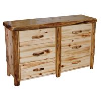 Beartooth Aspen 6 Drawer Log Dresser - 60" Flat Fronts - Natural Panel & Natural Log