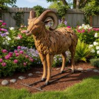 Rustic Driftwood Ram: Some lifestyle images are created with AI for visualization purposes. Crafted from natural solid wood, each piece is unique and will vary.
