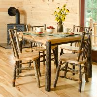 Hickory Solid Top Table with Stick Back Chairs