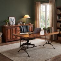 Copper Desk: Some lifestyle images are created with AI for visualization purposes. Crafted from natural solid wood, each piece is unique and will vary.