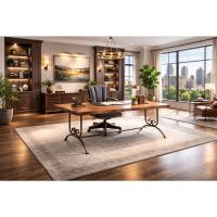 Modern Copper Desk: Some lifestyle images are created with AI for visualization purposes. Crafted from natural solid wood, each piece is unique and will vary.