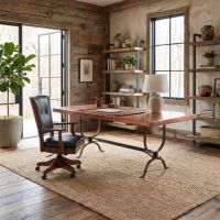 Copper Desk: Some lifestyle images are created with AI for visualization purposes. Crafted from natural solid wood, each piece is unique and will vary.