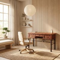 Modern Desk: Some lifestyle images are created with AI for visualization purposes. Crafted from natural solid wood, each piece is unique and will vary.