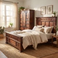 Rustic Cabinet: Some lifestyle images are created with AI for visualization purposes. Crafted from natural solid wood, each piece is unique and will vary.