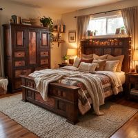Rustic Armoire: Some lifestyle images are created with AI for visualization purposes. Crafted from natural solid wood, each piece is unique and will vary.