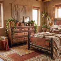 Rustic Copper Dresser: Some lifestyle images are created with AI for visualization purposes. Crafted from natural solid wood, each piece is unique and will vary.