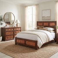 Rustic Copper Dresser: Some lifestyle images are created with AI for visualization purposes. Crafted from natural solid wood, each piece is unique and will vary.