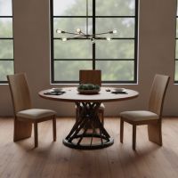 Contemporary Dining Table: Some lifestyle images are created with AI for visualization purposes. Crafted from natural solid wood, each piece is unique and will vary.