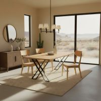 Dining Table: Some lifestyle images are created with AI for visualization purposes. Crafted from natural solid wood, each piece is unique and will vary.
