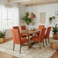 Modern Dining Table: Some lifestyle images are created with AI for visualization purposes. Crafted from natural solid wood, each piece is unique and will vary.