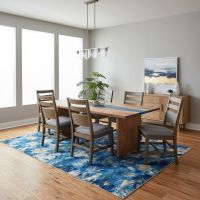 River Edge Dining Table: Some lifestyle images are created with AI for visualization purposes. Crafted from natural solid wood, each piece is unique and will vary.