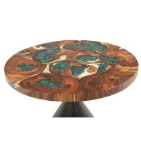 Rustic Epoxy Round Dining Table Top Detail, Shown with Green Epoxy