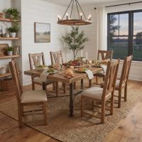 Contemporary Dining Table: Some lifestyle images are created with AI for visualization purposes. Crafted from natural solid wood, each piece is unique and will vary.