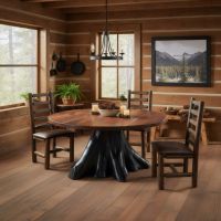 Rustic Dining Table: Some lifestyle images are created with AI for visualization purposes. Crafted from natural solid wood, each piece is unique and will vary.