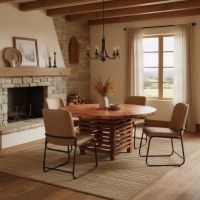 Copper and Reclaimed Wood Dining Table: Some lifestyle images are created with AI for visualization purposes. Crafted from natural solid wood, each piece is unique and will vary.