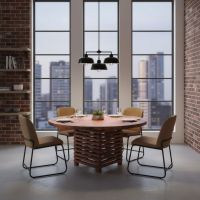 Copper Dining Table: Some lifestyle images are created with AI for visualization purposes. Crafted from natural solid wood, each piece is unique and will vary.