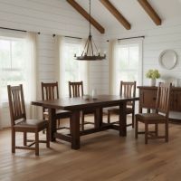 Modern Rustic Dining Table: Some lifestyle images are created with AI for visualization purposes. Crafted from natural solid wood, each piece is unique and will vary.