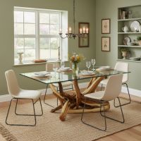 Log Dining Table: Some lifestyle images are created with AI for visualization purposes. Crafted from natural solid wood, each piece is unique and will vary.