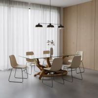 Modern Dining Table: Some lifestyle images are created with AI for visualization purposes. Crafted from natural solid wood, each piece is unique and will vary.