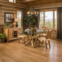Rustic Glass Top Dining Table: Some lifestyle images are created with AI for visualization purposes. Crafted from natural solid wood, each piece is unique and will vary.