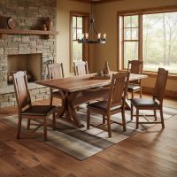 Rustic Live-Edge Dining Table: Some lifestyle images are created with AI for visualization purposes. Crafted from natural solid wood, each piece is unique and will vary.