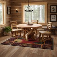 Rustic Log Dining Table: Some lifestyle images are created with AI for visualization purposes. Crafted from natural solid wood, each piece is unique and will vary.