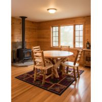 Log Dining Table: Some lifestyle images are created with AI for visualization purposes. Crafted from natural solid wood, each piece is unique and will vary.