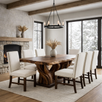 Modern Rustic Dining Table: Some lifestyle images are created with AI for visualization purposes. Crafted from natural solid wood, each piece is unique and will vary.